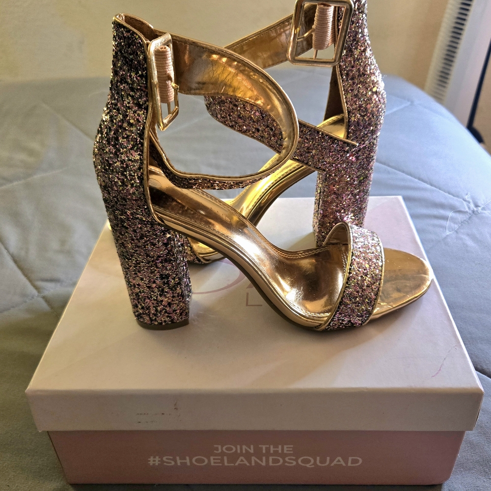 Elegant Glittery Gold and Pink Heels